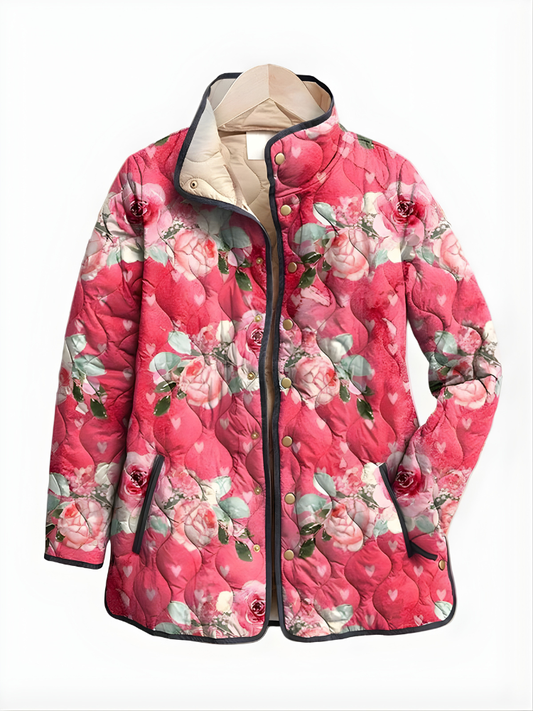 Rosy™ | Charming Quilted Jacket with Pink Floral Print