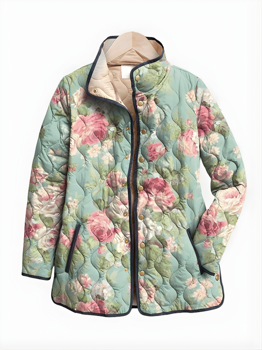 Senna™ | Quilted Jacket with Retro Floral Pattern