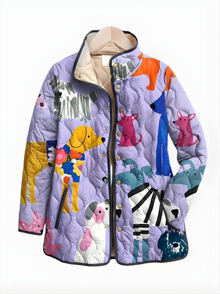 Lena™ | Casual Quilted Jacket with Dog Print
