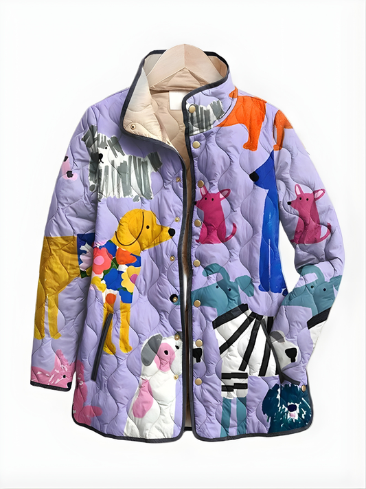 Lena™ | Casual Quilted Jacket with Dog Print