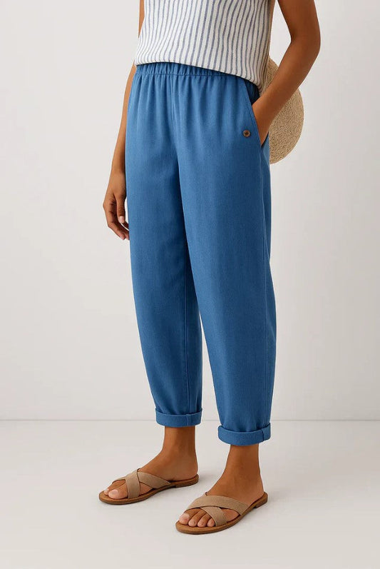 Elara - Natural Linen-Cotton Trousers