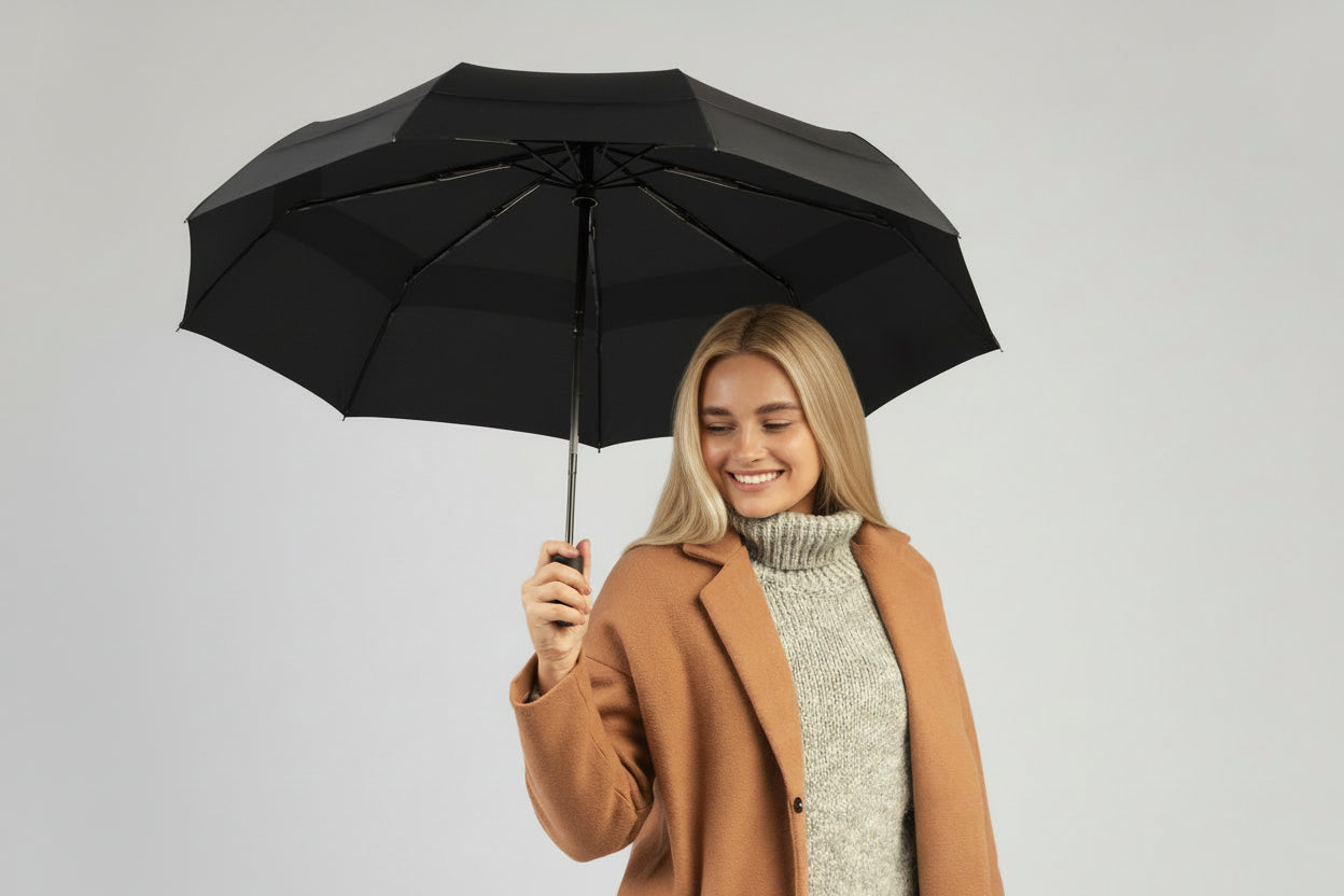 StormGuard™ Windproof Travel Umbrella- Compact, Automatic, Black