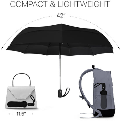 StormGuard™ Windproof Travel Umbrella- Compact, Automatic, Black