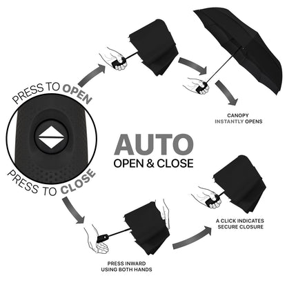 StormGuard™ Windproof Travel Umbrella- Compact, Automatic, Black