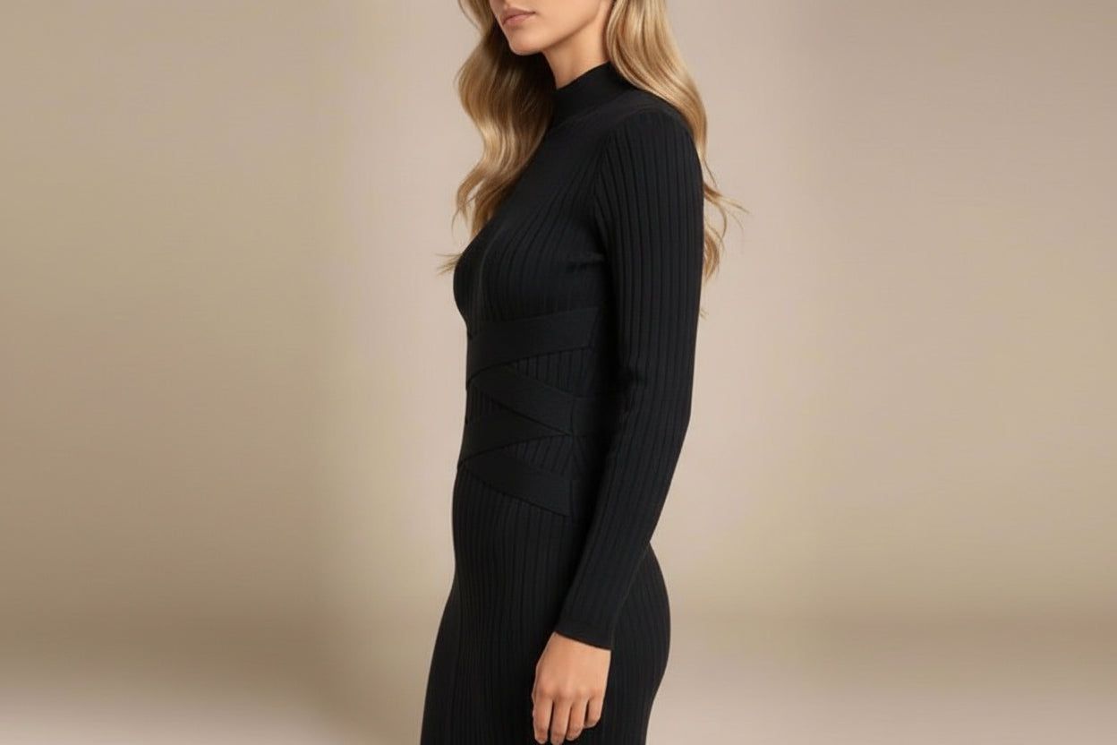 Grace Long Sleeve Bodycon Midi Dress - Classic Black