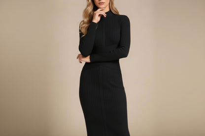 Grace Long Sleeve Bodycon Midi Dress - Classic Black