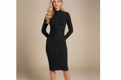 Grace Long Sleeve Bodycon Midi Dress - Classic Black