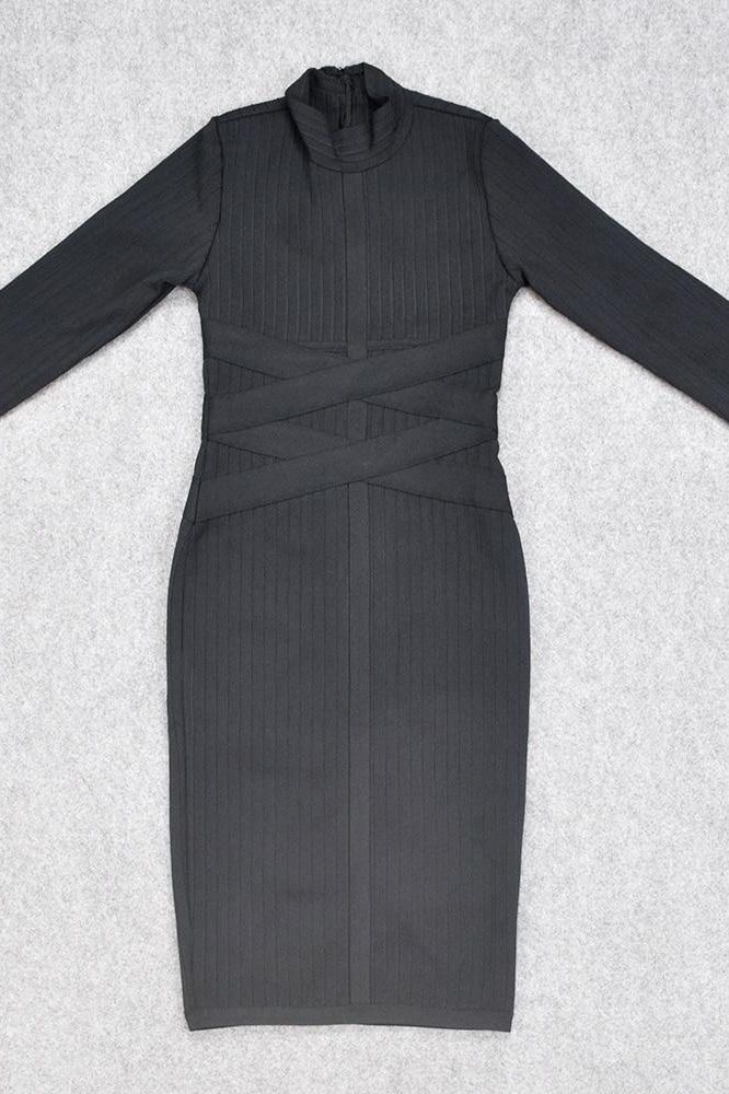 Grace Long Sleeve Bodycon Midi Dress - Classic Black