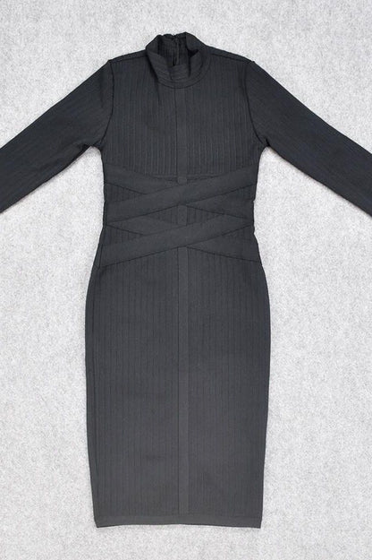 Grace Long Sleeve Bodycon Midi Dress - Classic Black