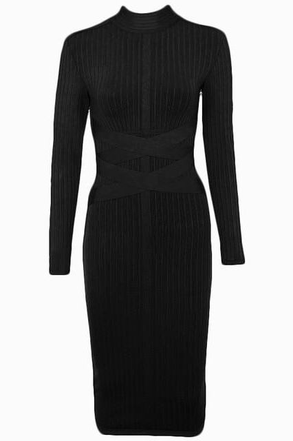 Grace Long Sleeve Bodycon Midi Dress - Classic Black